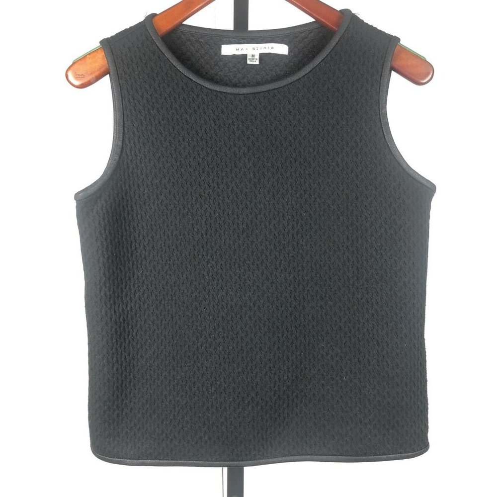 MAX STUDIO Black Shell Tank Knit Texture Trim M